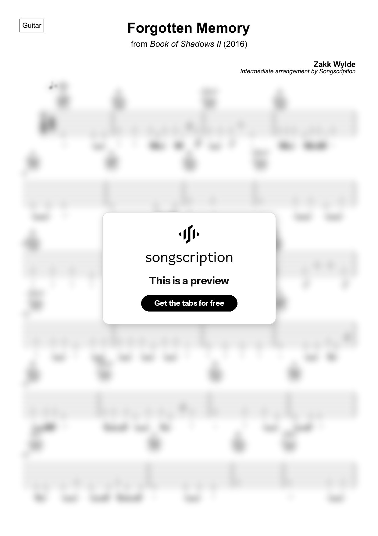 Intermediate Acoustic Guitar Tabs for "Forgotten Memory" by Zakk Wylde