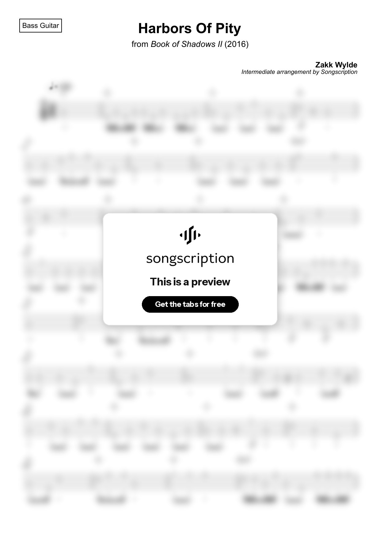 Intermediate Bass Guitar Tabs for "Harbors Of Pity" by Zakk Wylde