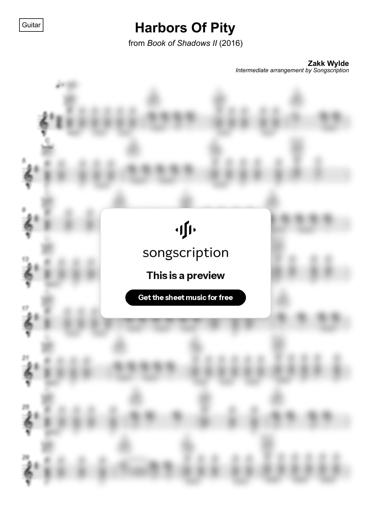 Intermediate Acoustic Guitar Sheet Music for "Harbors Of Pity" by Zakk Wylde