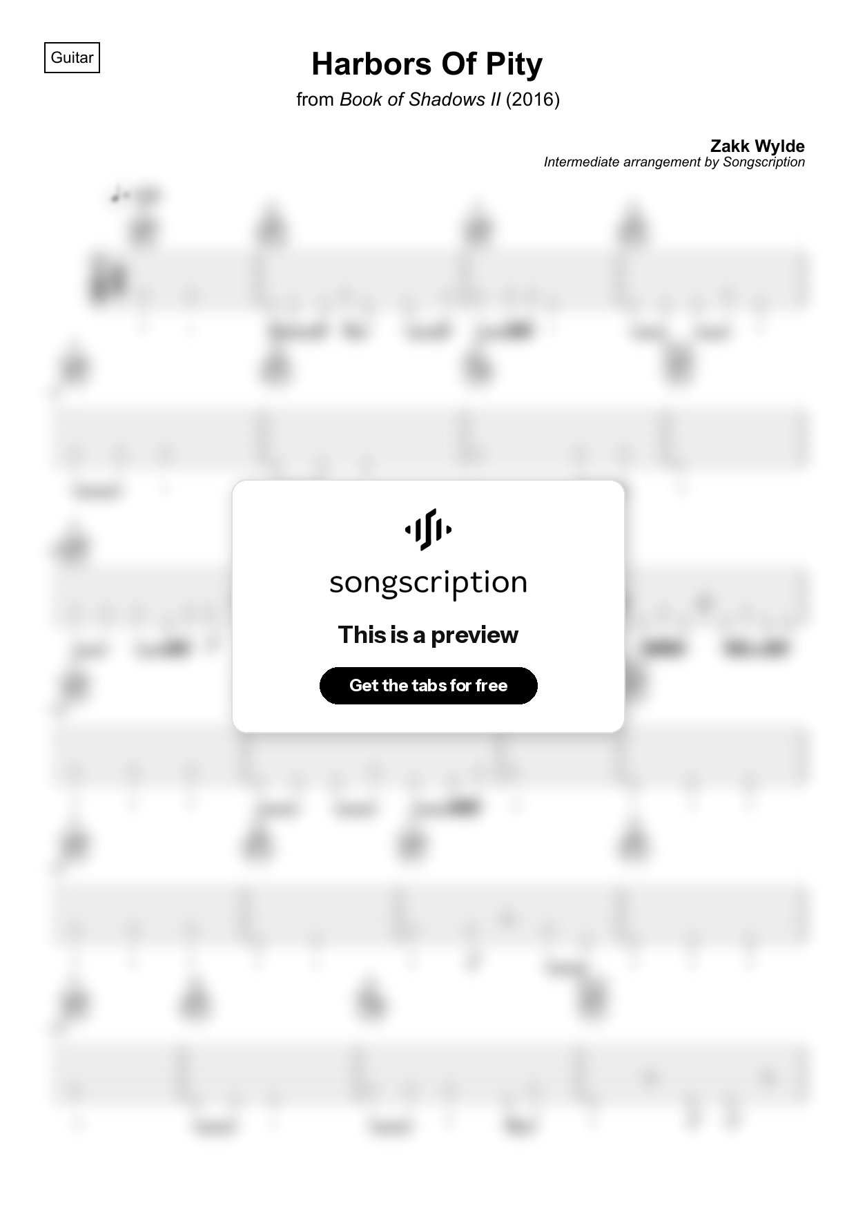 Intermediate Acoustic Guitar Tabs for "Harbors Of Pity" by Zakk Wylde