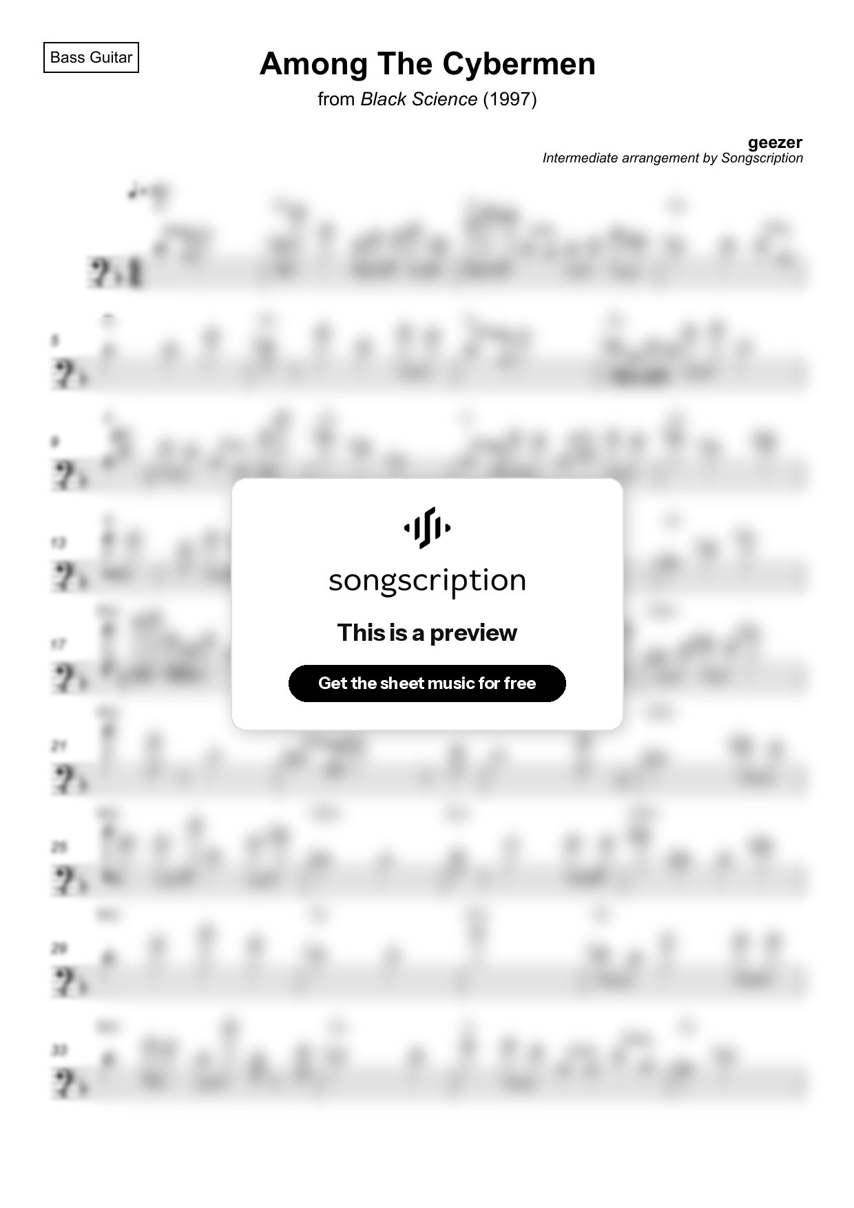 Intermediate Bass Guitar Sheet Music for "Among The Cybermen" by geezer