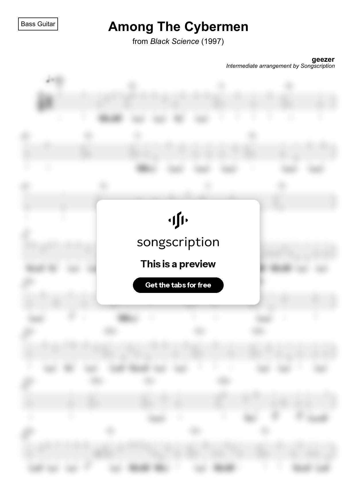 Intermediate Bass Guitar Tabs for "Among The Cybermen" by geezer