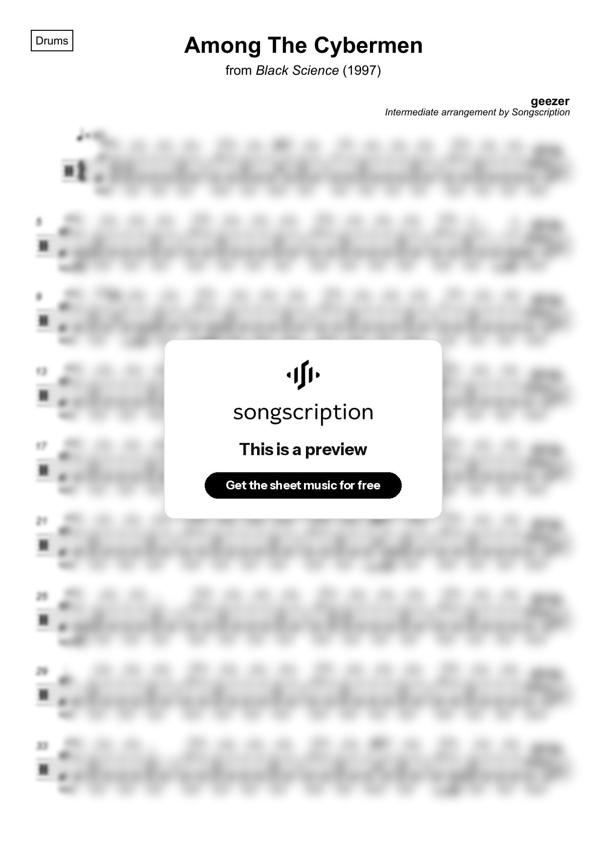 Intermediate Drums Sheet Music for "Among The Cybermen" by geezer