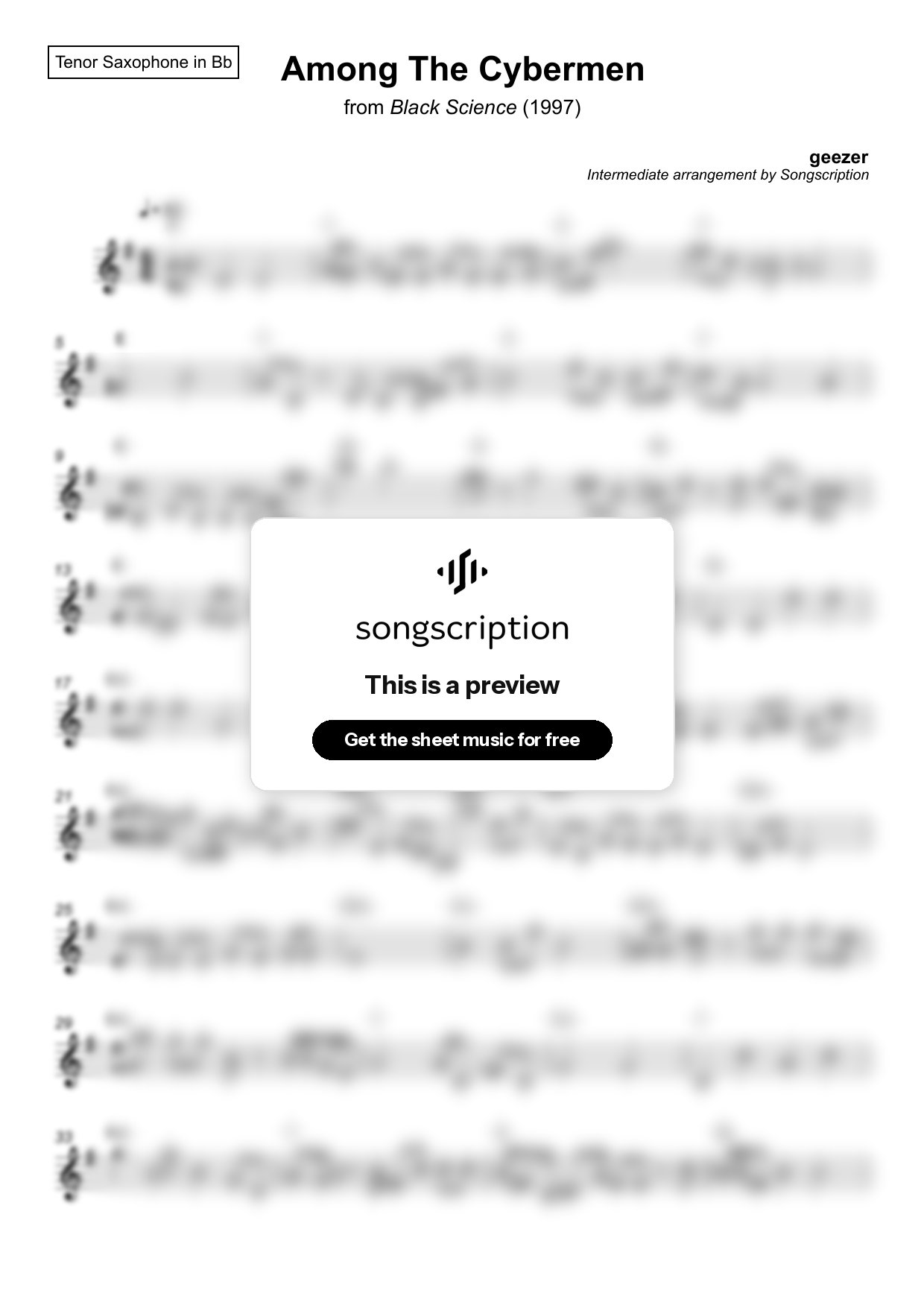 Intermediate Tenor Sax Sheet Music for "Among The Cybermen" by geezer
